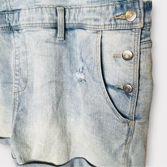 Old Navy Light Wash Denim Shortalls XXL Rolled Hem Distressed - Picture 3 of 8
